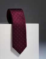 Maroon silk tie with blue flowers