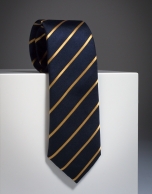 Navy blue silk tie with yellow stripes