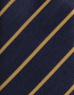 Navy blue silk tie with yellow stripes