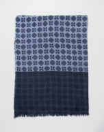 Blue scarf with navy blue trim