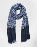 Blue scarf with navy blue trim