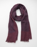 Maroon scarf with navy blue dot and circle design