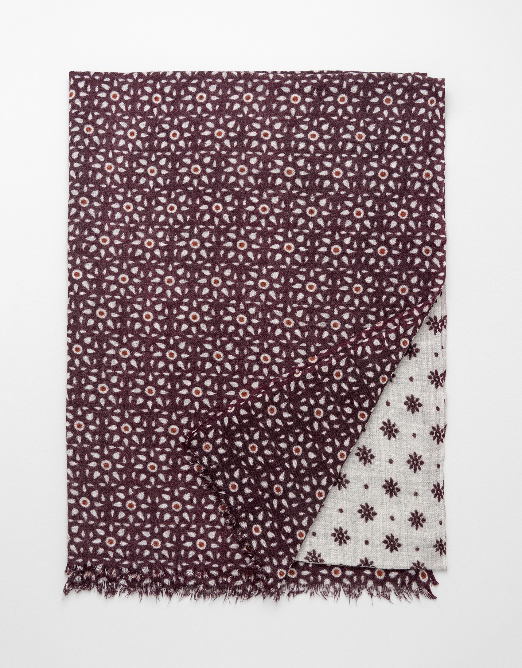 Maroon / ivory floral print scarf