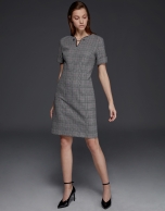 Gray checked, short-sleeved dress