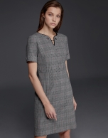 Gray checked, short-sleeved dress