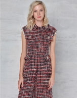 Red tweed shirtwaist dress