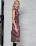 Red tweed shirtwaist dress