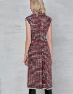 Red tweed shirtwaist dress