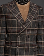 Gray/beige glen plaid double-breasted suit