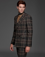 Gray/beige glen plaid double-breasted suit