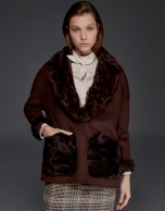 Brown double-faced parka with fur collar