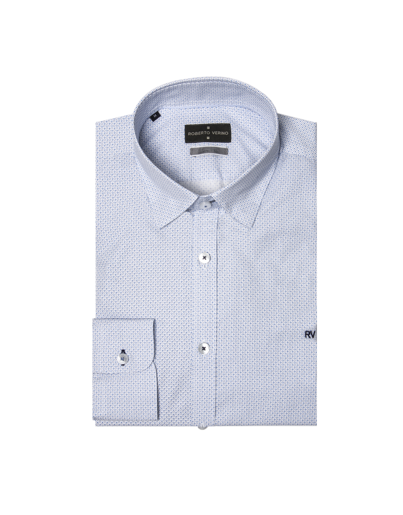 Camisa blanca estampado geométrico azul