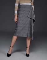 Gray glen plaid midi skirt with ruffles