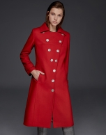 Long red wool coat with buttons