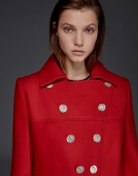 Long red wool coat with buttons