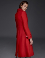 Long red wool coat with buttons