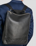 Men's black leather backpack