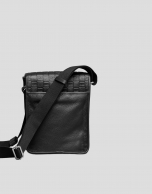 Men's black leather shoulder bag