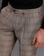 Beige/red glen plaid pants with darts