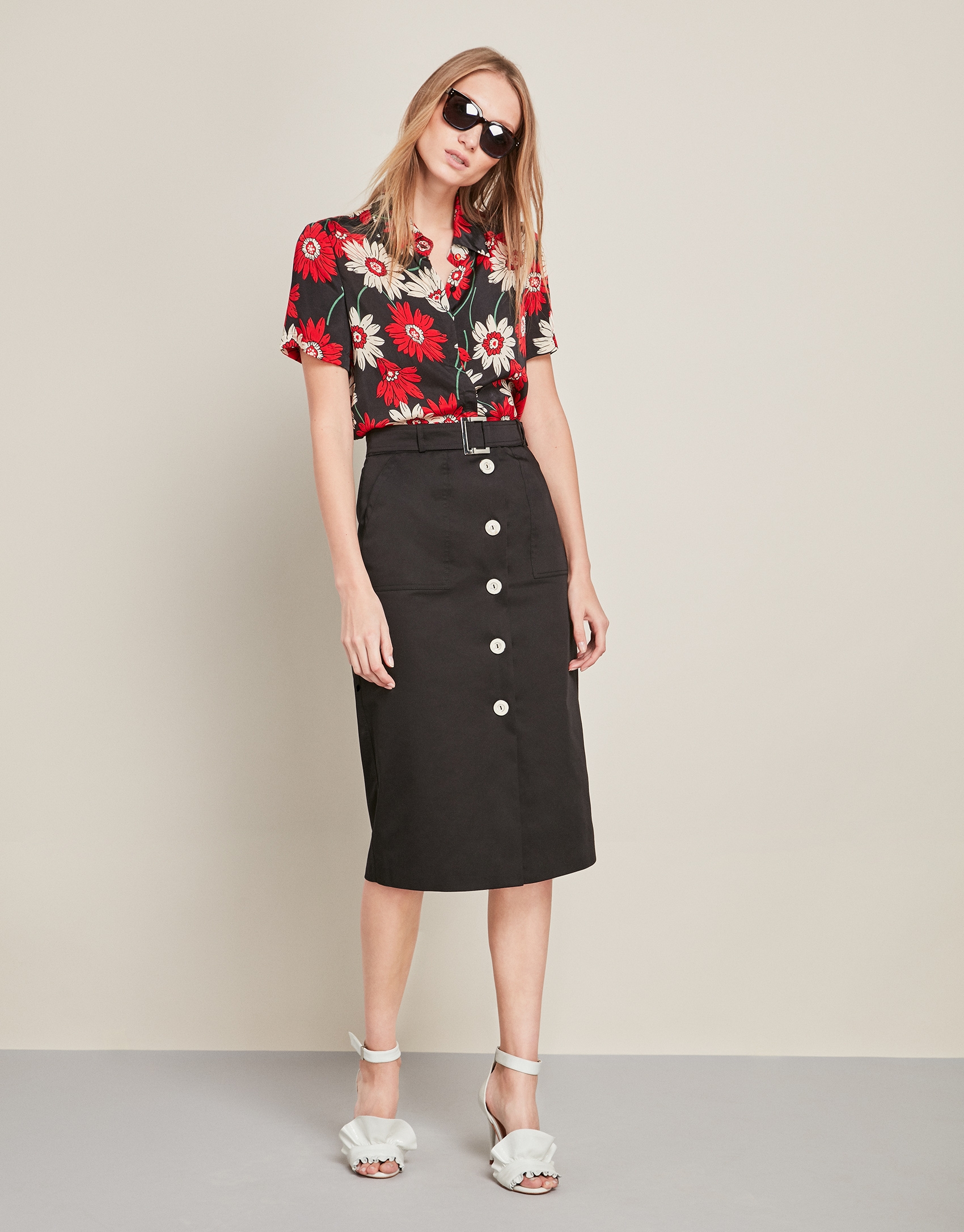 Long black buttoned down skirt