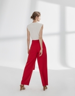 Red palazzo pants with darts