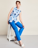 Blue embroidered shirtwaist top