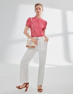 Pink blouse with puff sleeves