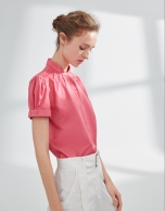 Pink blouse with puff sleeves