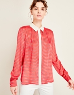 Red chiffon print blouse