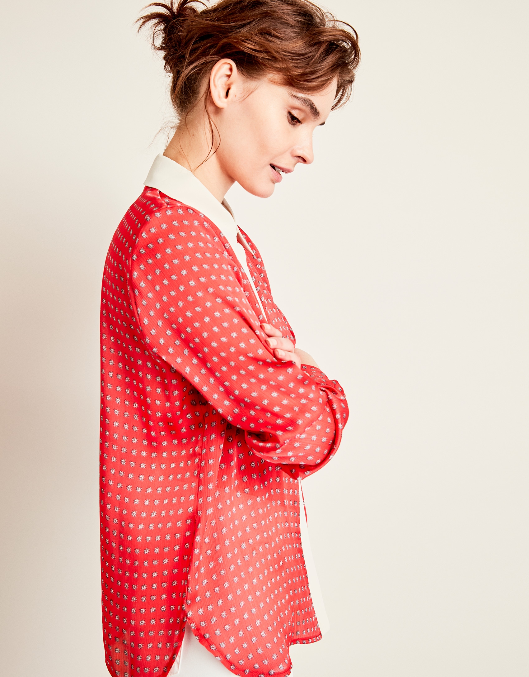 Red chiffon print blouse