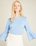 Blue top with flounce sleeves 