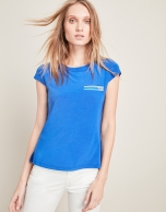 Blue satiny knit t-shirt