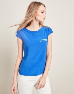 Blue satiny knit t-shirt