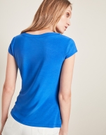 Blue satiny knit t-shirt