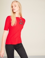 Red t-shirt with fish print