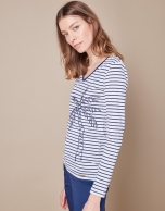 Blue striped top with palm tree