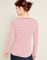 Red striped top with palm tree