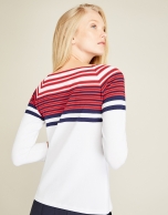 White top with red stripes