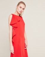 Red asymmetric dress with flounce