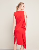 Red asymmetric dress with flounce