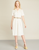 White gathered shirtwaist dress