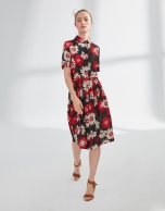 Print shirtwaist dress with gathered front