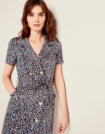 Print elastic cotton shirtwaist dress