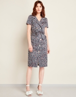 Print elastic cotton shirtwaist dress