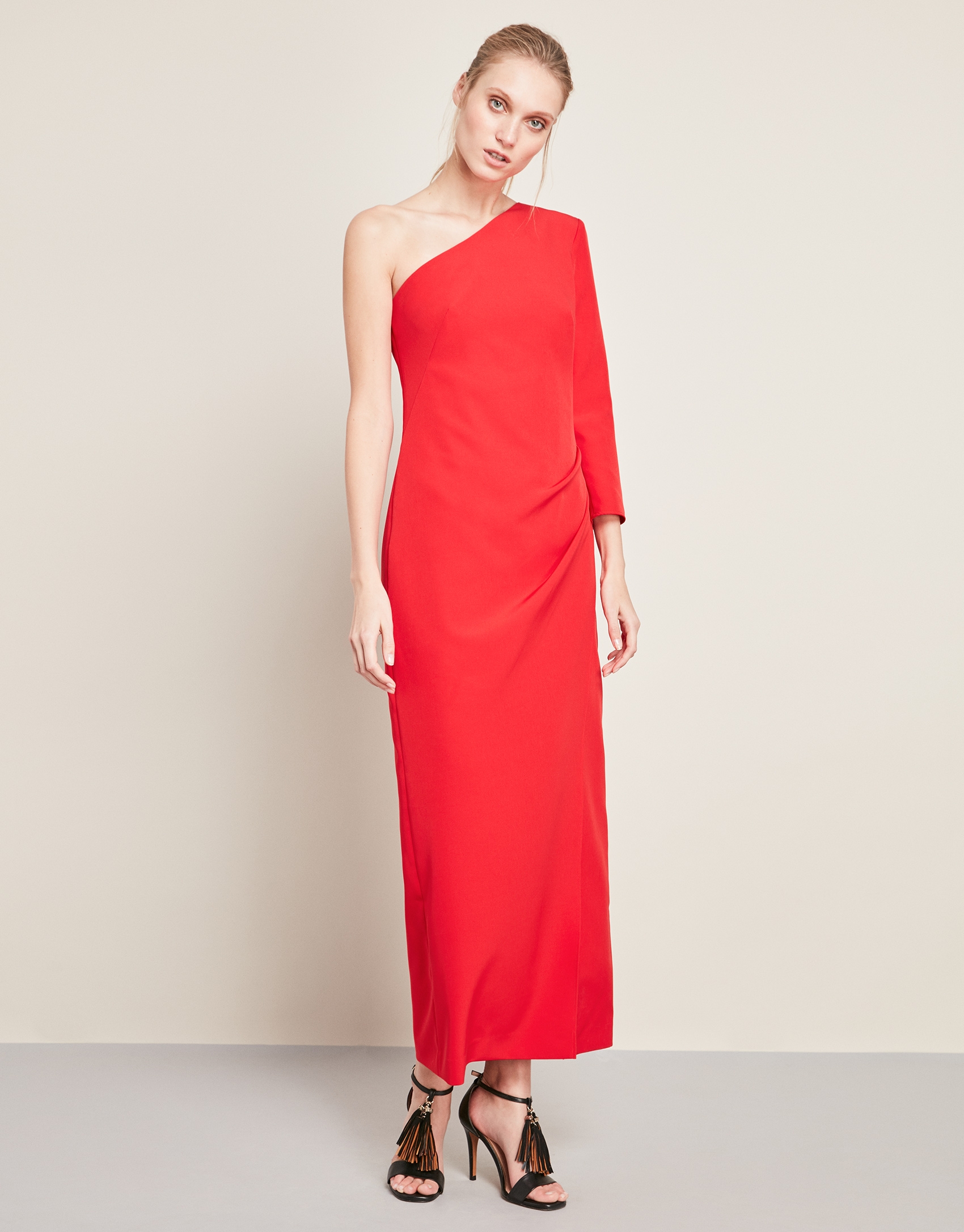 Long red asymmetric dress