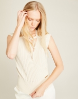 Beige, wrapped, ribbed top