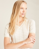 Beige short-sleeved striped sweater