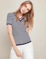 Blue short-sleeved striped sweater