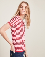 Red short-sleeved striped sweater