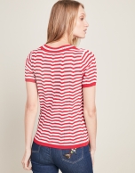 Red short-sleeved striped sweater